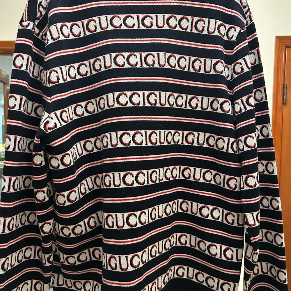Men's Gucci logo, cotton jacquard cardigan in ink, red and white size XL